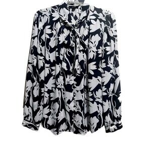 J Crew Womens 10 Blouse Button Up Tie Neck Flora Print Pin Tucks Long‎ Sleeve